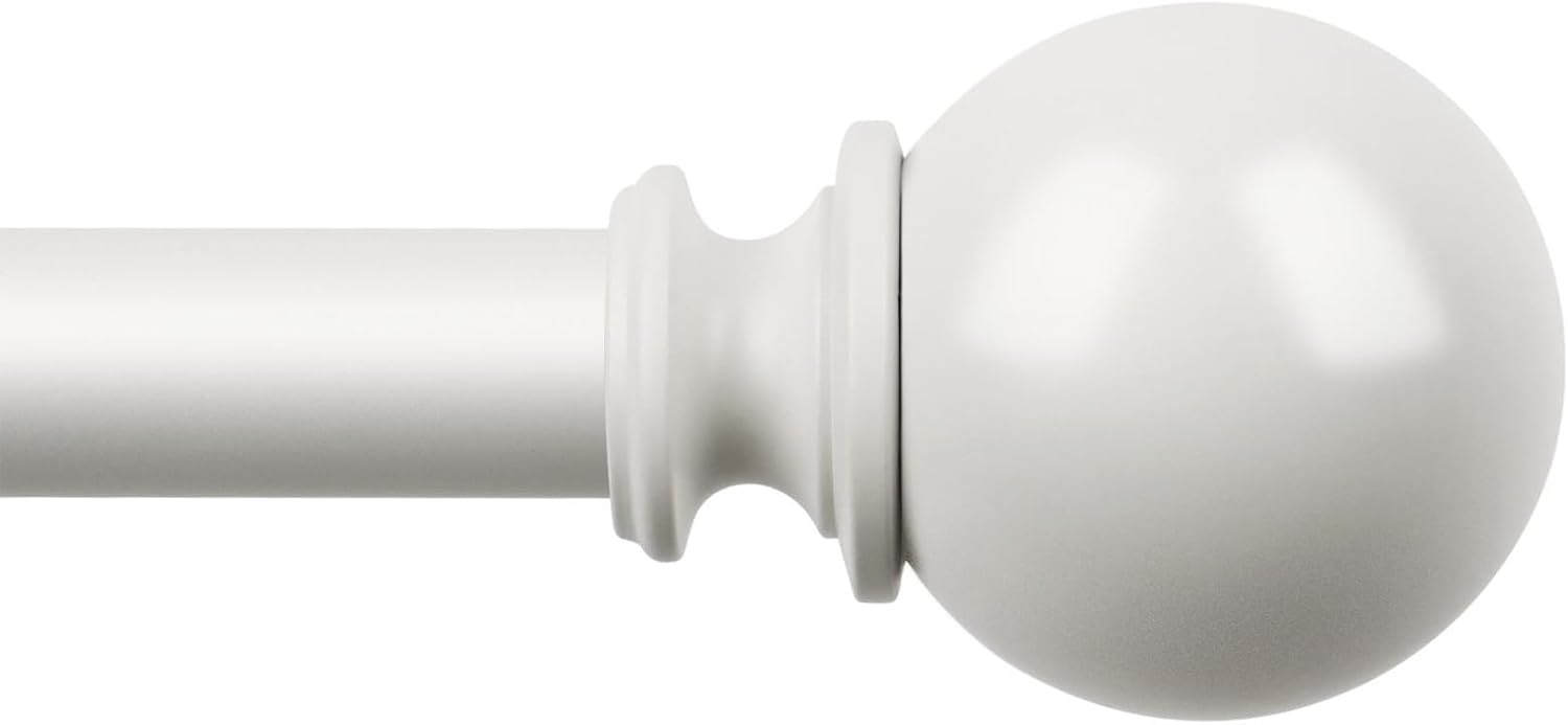 KAMANINA Curtain Rods 32 to 120 Inches (2.6-10ft), 7/8 Inch White Curtain Rods for Windows 66 to 120, Long Adjustable Drapery Rod with Round Finials
