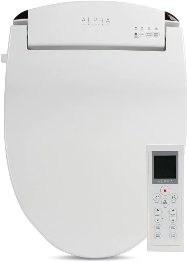 ALPHA BIDET JX2 Round Bidet Toilet Seat, White, Endless Warm Water, *NEW* Bowl Mist, LED Light, Quiet Operation, Wireless Remote, Stainless Steel Nozzle, Sittable Lid, 3 Year Warranty