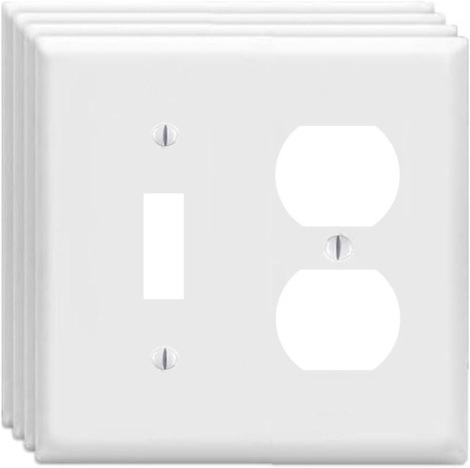 Duplex Outlet/Toggle Light Switch Wall Plates 2-Gang Switch Outlet Electrical Cover Plate Unbreakable Thermoplastic Faceplate for Light Receptacle Outlet Switch, White (4 Pack)