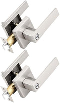 Probrico Interior Brushed Nickel Door Handle, Heavy Duty, Flat Square Privacy Door Handles, Keyless Door Levers Lockset for Bedroom and Bathroom (2 Pack, Modern)