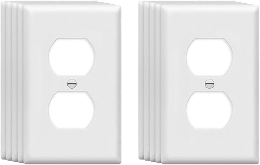 Duplex Wall Plates 1-Gang Switch Outlet Electrical Cover Plate Unbreakable Thermoplastic Faceplate for Light Receptacle Outlet Switch, White (10 Pack)