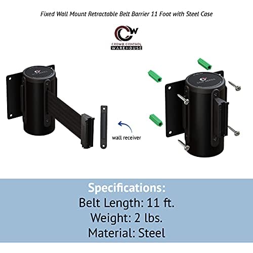 Crowd Control Warehouse - CCW Series WMB-120 Fixed Wall Mount Retractable Belt Barrier - 11 Foot, Red"NO Parking" Belt with Stainless Steel Case
