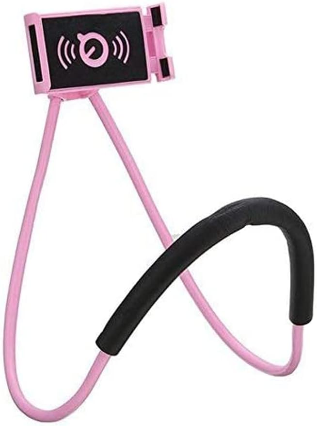 Chapter Seven Universal Smart Mobile Phone Stand,Hanging on Neck Cell Phone Mount Holder, Flexible Lazy Bracket DIY Free Rotating for Multiple Functions (Black) (Pink)