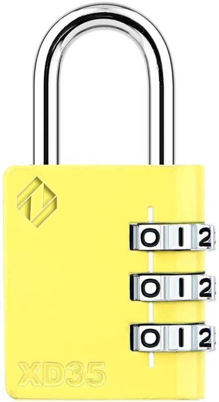 XD35 Combination Lock, 3-Digit Padlock for School, Gym, Sports, Locker Lock, Fence, Toolbox, Case, Outdoor, Hasp Storage (1-Pack, Yellow)