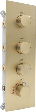 Thermostatic 3 Way Shower Diverter Valve, Modern Bathroom Concealed Brass Mixer Mixing Faucet Valve Kit Single Handle Control Flow Can Use At The Same Time, Brushed Gold