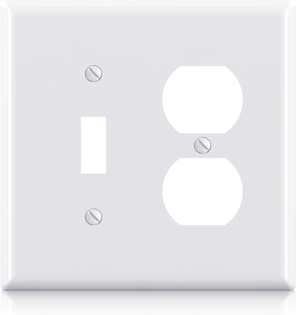 Combination Wall Plate ELEGRP 1-Toggle Light Switch 1-Duplex Receptacle Outlet Combination Wall Plate Cover, Mid-Size 4.88" x 4.94" Unbreakable Thermoplastic Faceplate Cover, UL Listed (1 Pack, white)