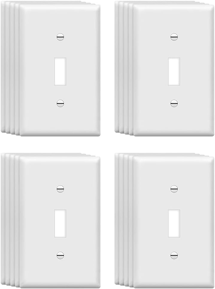 Mid-Size Toggle Light Switch Wall Plates 1-Gang 4.89" x 3.12" Switch Electrical Cover Plate Unbreakable Thermoplastic Faceplate, White (20 Pack)