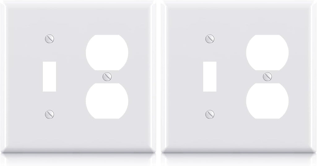 Combination Wall Plate ELEGRP 1-Toggle Light Switch 1-Duplex Receptacle Outlet Combination Wall Plate Cover, Mid-Size 4.88" x 4.94" Unbreakable Thermoplastic Faceplate Cover, UL Listed (2 Pack, white)