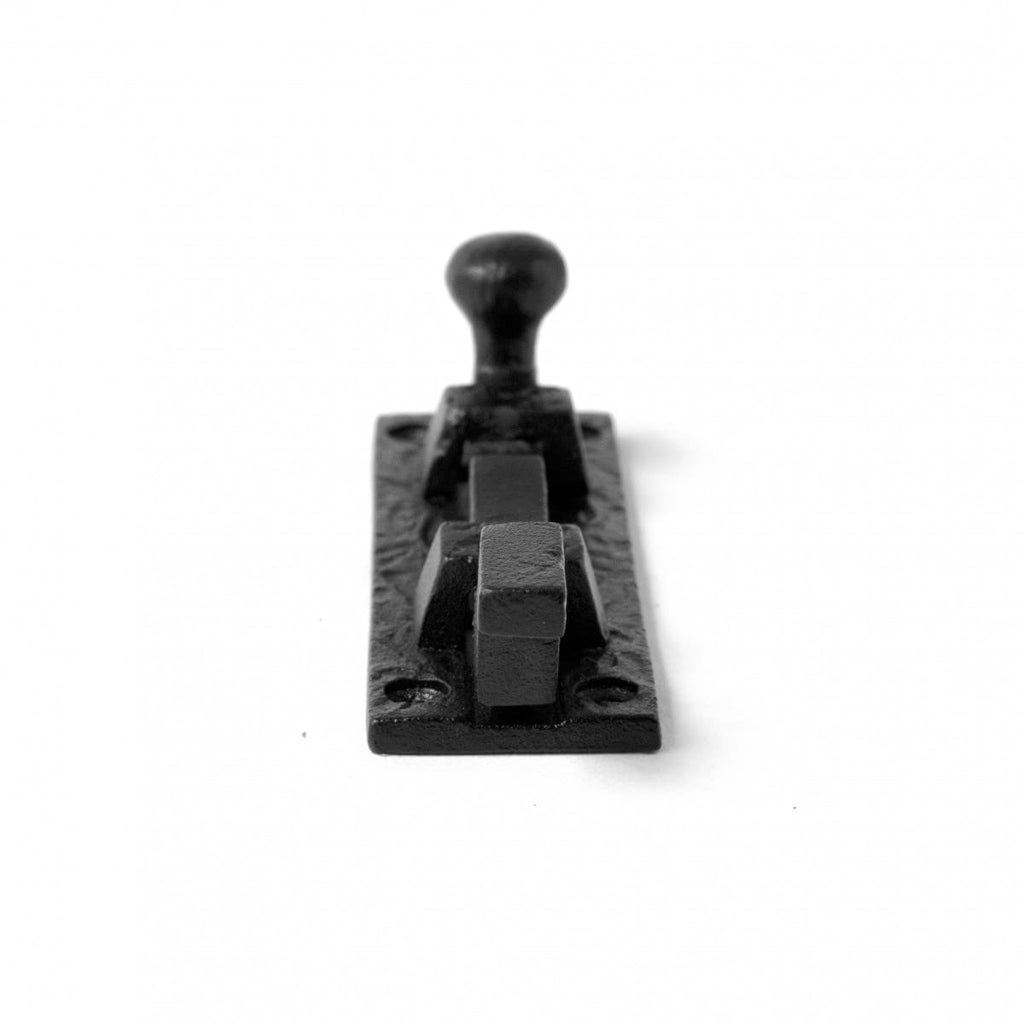Renovators Supply Manufacturing Door Lock Latch 4 in. Black Wrought Iron Ball Tip Styled Necked Offset Slide Bolt Latch with Mounting Hardware