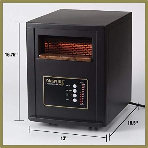 EdenPURE CopperSMART Electric Space Heater - ETL Listed, 1000 to 1500 Watt Portable Heater for Large and Small Rooms - Energy Efficient, Infrared, Lifetime Filter
