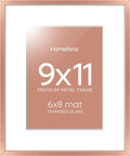 Homeforia 9x11 Rose Gold Frame, High End Metal 9 x 11 Picture Frames with Mat 6 by 8 inch Photo, 9by11 Poster Frame Matted to 6x8 Print, 11x9 Wall or Tabletop Frame, Tempered Glass, Wall Kit, Set of 1