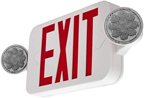 LFI Lights® Compact COMBO, UL 924 Listed Exit Sign with Emergency Lights, Red LED, White, 120/277VAC Hardwired with Battery Backup, Optional Double Face and Knock Out Arrows COMBOJR2RWBB