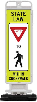 Plasticade Crosscade Crosswalk Sign, 36" Vertical Panel with 12x36 State Law Yield To Pedestrians Sign, Impact-Resistant Rubber Base, Diamond Grade Reflective Background and HIP Sheeting