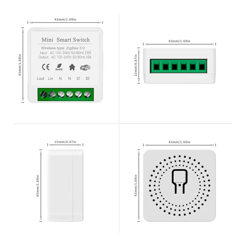 ZigBee3.0 Smart Switch Mini Relay Switch, ZigBee Smart Light Switch Need Zigbee Hub Work with Tuya Smart Life APP Smart Button Scene Remote for Tuya Smart Home Devices (2)