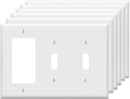 Combination Double Toggle/Single Decorator Rocker Outlet Light Switch Wall Plates 3-Gang Switch Electrical Cover Plate Unbreakable Thermoplastic Faceplate, White (6 Pack)