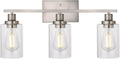 MELUCEE 3 Lights Wall Sconce Brushed Nickel Finished Modern Bathroom Vanity Light Fixtures with Clear Glass Shade Suit for Porch Bedroom Foyer Kitchen (Patent No.: US D963914 S)