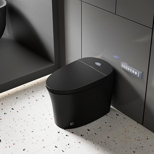 CANEST Black Smart Toilet, Tankless Bidet Toilet with Heated Seat, Foot Sensor Operation, Auto Open & Close, Dual Auto Flush, Warm Water, LED Display, Night Light, Wireless Remote Control (TC-200BG)