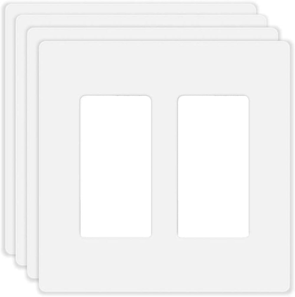 2-Gang Screwless Decorator Wall Plate Cover Double Switch Outlet Electrical Faceplate for Light Switch, Smart Switch, Receptacle, Dimmers, USB Outlet, GFCI, Child Safe Cover Plate, White (4-Pack)