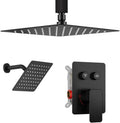 Shower Faucet Set Matte Black Shower System, STARBATH 10" Ceiling Mount Rain Showerhead and 6" Wall Mounted Rainfall Shower for Couples, On Off Button Valve Dual Head Shower Systems Complete