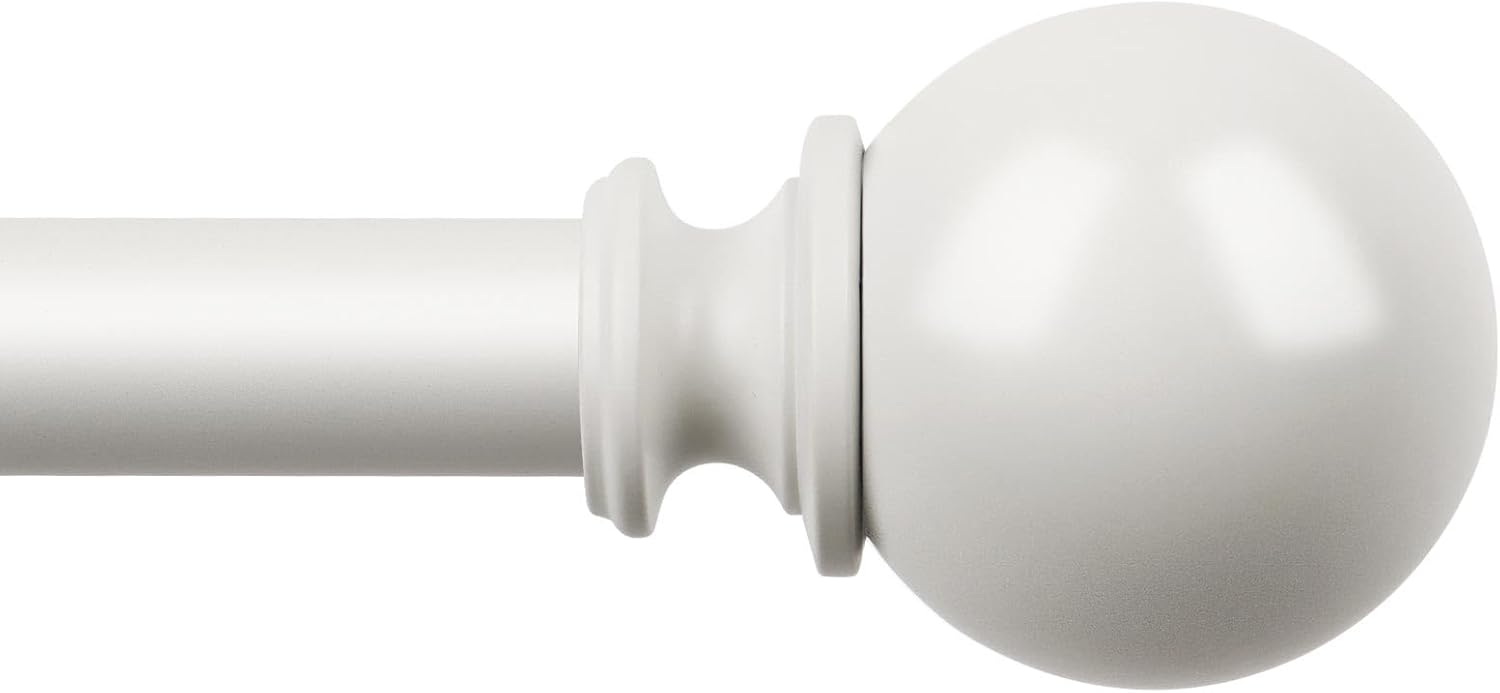 KAMANINA White Curtain Rods for Windows 48 to 84 Inch, 7/8 Inch Adjustable Curtain Rods 32 to 86 Inches (2.6-7.1ft), Single Drapery Rod Adjustable with Round Finials