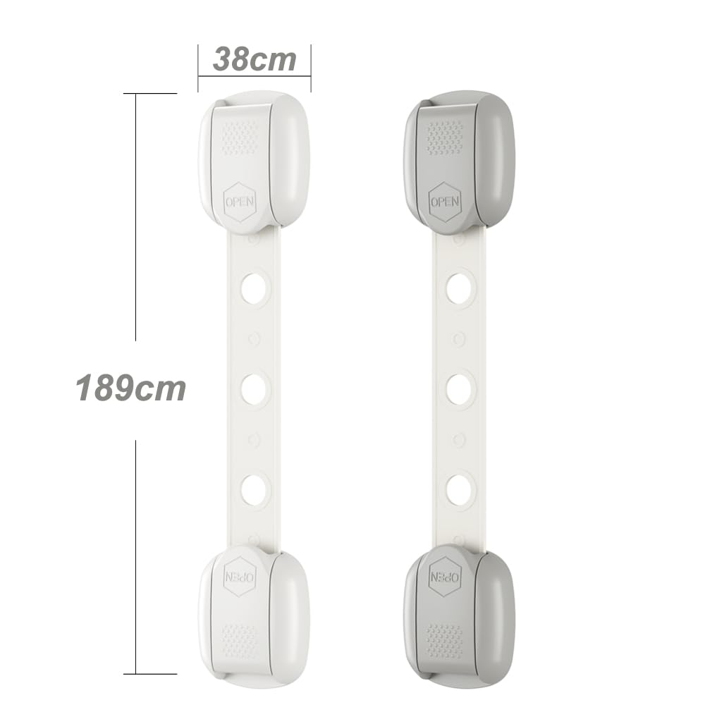 Child Safety Strap Locks (6 Pack) Baby Locks for Cabinets and Drawers, Toilet, Fridge & More. Adhesive Pads. Easy Installation, No Drilling Required, White/Gray (White, 6 pcs (Pack of 1))