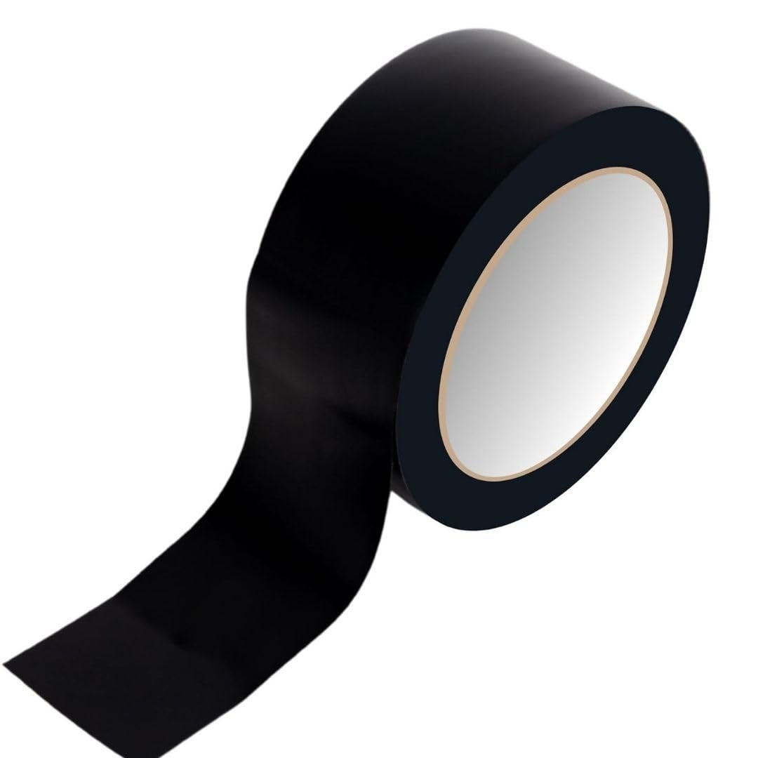 GTSE 2 inch x 108 ft Black PVC Vinyl Floor Tape, 48 Rolls, Safety Marking Tape, 6 mil Thick, Suitable for Dance Floors, Gyms, Warehouses, Sports Facilities