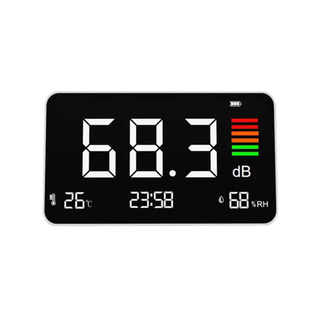 4-in-1 Decibel Meter Digital Sound Decibel Meter,Portable Sound Level Detector Rechargeable dB Noise Tester with A/C Frequency&DC Output, 3-Color Alarm, Real Time Measurement