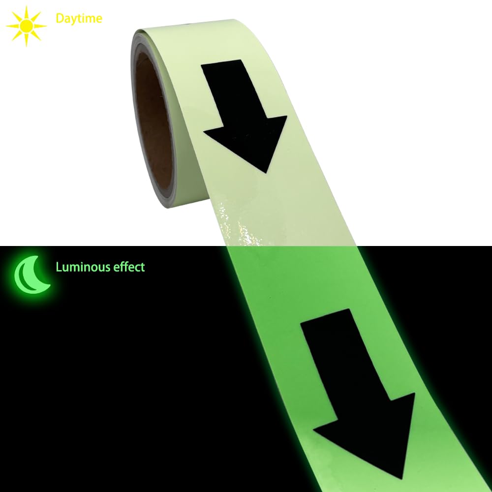 Arrow Glow in The Dark Tape - 15 Ft x 2 in - Rechargeable Glow Tape in The Dark - Safety Warning Tape, Night Decorations, and Home Marking (BlackDarrow)