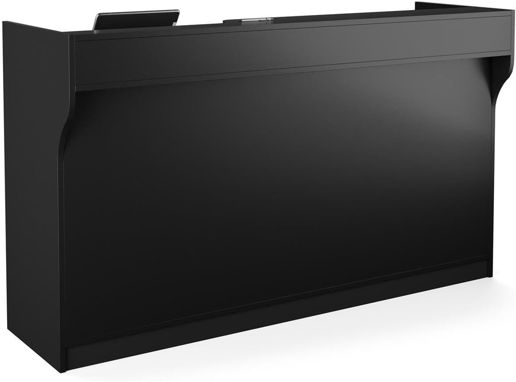 Free-Standing Black Melamine Register Stand, 72 w x 42 x 18-Inch, with Adjustable Shelves, Pull-Out Drawer, and Check Writing Area
