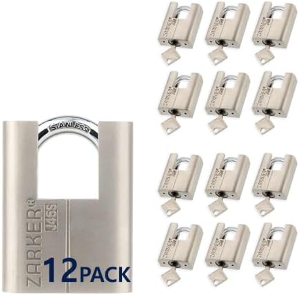 J45S keyed Alike Padlocks, Heavy Duty Stainless Steel Shackle Lock, 36 Keys, Waterproof and Rustproof Storage, Warehouses, Garage, Outdoors, 12-Pack