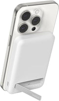 Belkin Portable Charger, Wireless Power Bank 15W 5000 mAh w/ Qi2 - MagSafe Charger w/Built-in Pop-up Kickstand - iPhone 17, Air, Pro, Pro Max, AirPods, Apple Watch, Google Pixel 10, etc. - White