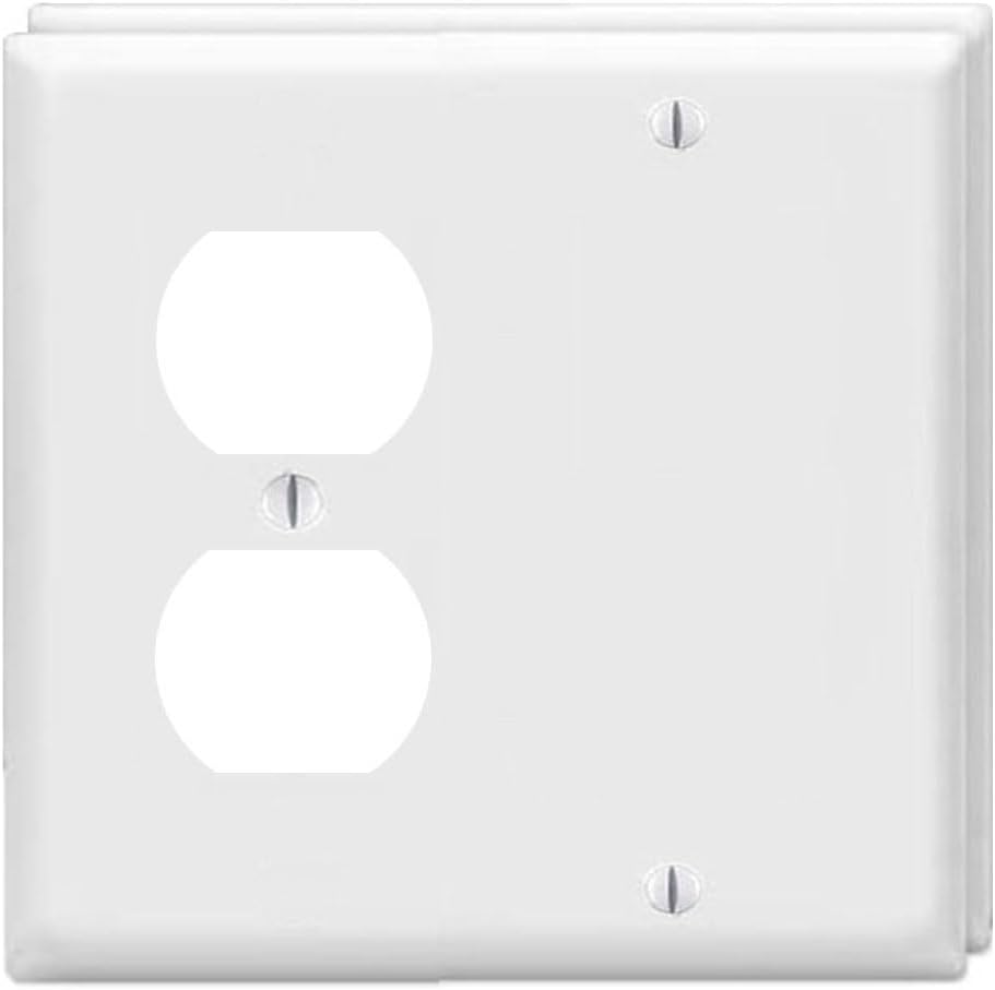 Duplex Receptacle Outlet/Blank Device Wall Plates 2-Gang Switch Electrical Cover Plate Unbreakable Thermoplastic Faceplate for Light Receptacle Outlet Switch, White (2 Pack)