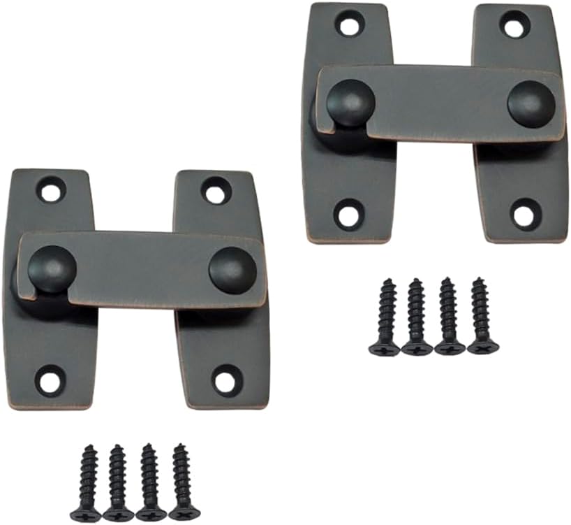 QCAA 2.5" x 2.65", Large, Heavy Solid Forged Brass Door Latch, 180 Degrees Flat Surface Mounting Door Latch Buckle for Doors & Windows, Aged Classic Bronze, 2 Pack, Made in Taiwan