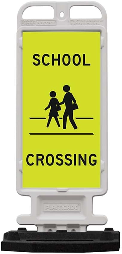 Plasticade Crosscade Crosswalk Sign, 24" Vertical Panel with 12x24 School Crossing Sign, Impact-Resistant Rubber Base, and Diamond Grade Reflective Background