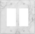 White Marble Pattern Wall Plate Decorative Double Rocker Outlet Light Switch Cover 2-Gang Decorator Art Print Faceplate for Bedroom Kitchen Kids Room Decor 4.6" X 4.5"