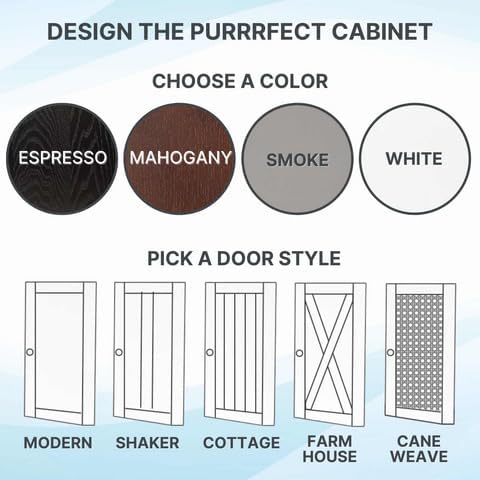 THE REFINED FELINE Refined Self-Cleaning Litter Box Cabinet, Wooden Cat Litter Box Enclosure for Automatic Litter Boxes, Mahogany, Cane Weave.