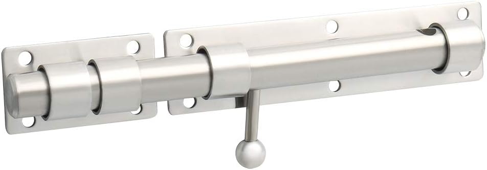 Alise 10 inch Barrel Bolt Latch, Slide Bolt Latch,Heavy Duty Solid SUS304 Stainless Steel Slide Lock for Wooden Fence,Barn Door,Interior or Outdoor Door Brushed Nickel MS9200-LS