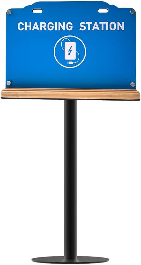 Steady Floor Stand Public Cell Phone Charging Station with 8 Ports High Speed Cables, Multi-Device Charging Shelf with Bamboo Tray, Application for Schools, Office, Business,Events