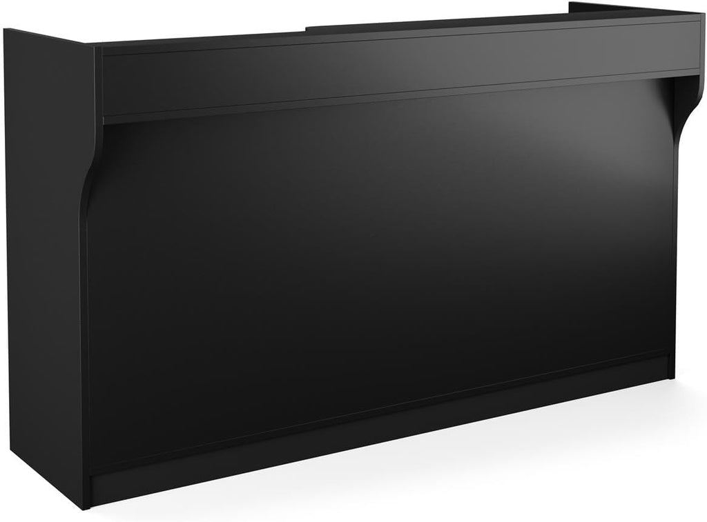 Free-Standing Black Melamine Register Stand, 72 w x 42 x 18-Inch, with Adjustable Shelves, Pull-Out Drawer, and Check Writing Area