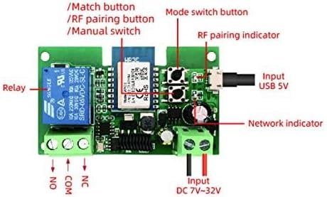 Tuya 1CH Smart Life WiFi Momentary Inching Relay Self-Locking Switch Module,DC 7-32V/USB 5V WiFi RF Bluetooth Relay,DIY Smart Home,Compatible with Alexa Goolge Home