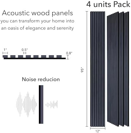 Wood Panels for Wall - Oak Acoustic Wall Panels - 4PK Wall Wood Panels - 94.49” x 12 - Soundproof Wall Panels for Decor - Acoustic Slat Wood Wall Panels for Interior Decoration of Walls (Oak) (Black)