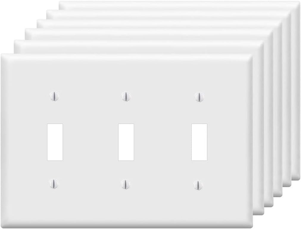 Toggle Light Switch Wall Plates 3-Gang Switch Electrical Cover Plate Unbreakable Thermoplastic Faceplate, White (6 Pack)