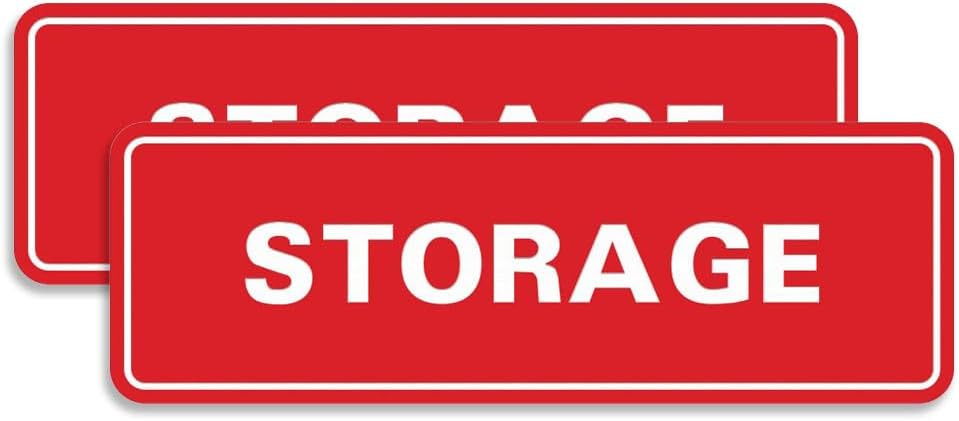Standard STORAGE Door/Wall Sign -Red - Medium (2 Pack)