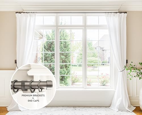 BlastHome® Non-Adjustable Luxury Extra Long Curtain Rod, 1 ¼” Rod Set, 16 foot Fixed Length (Four Rods Connect for a Seamless Look), Matte Graphite