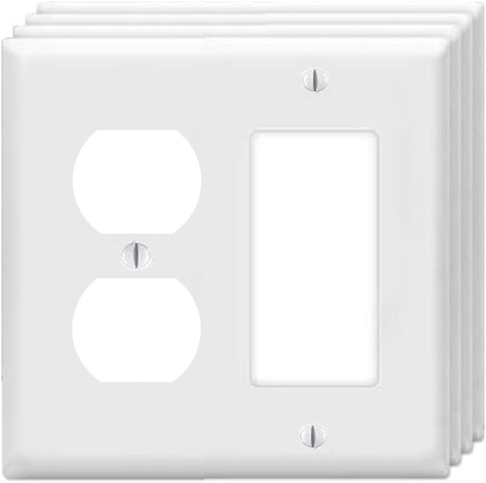 Duplex Outlet/Decorator Rocker Light Switch Wall Plates 2-Gang Switch Outlet Electrical Cover Plate Unbreakable Thermoplastic Faceplate for Light Receptacle Outlet Switch, White (4 Pack)