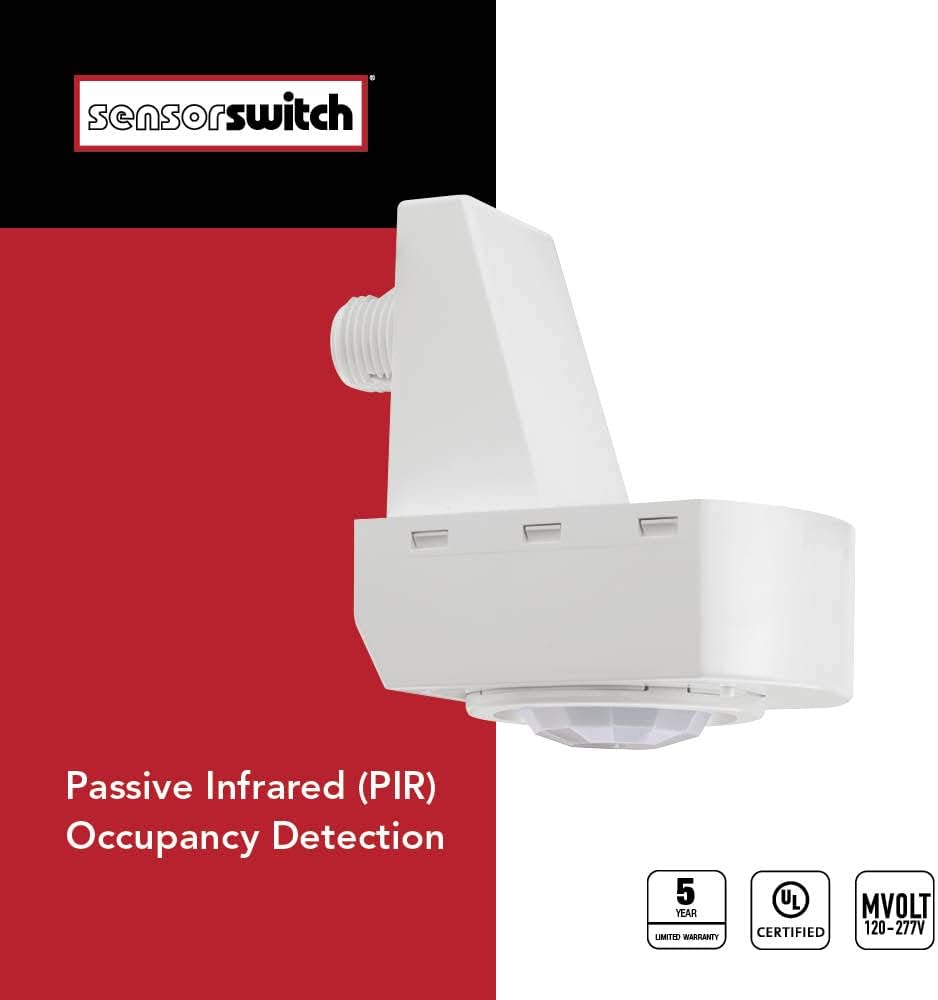 SensorSwitch Line Voltage Fixture Mount Occupancy Sensor, Indoor PIR Motion Sensor Light Control for Commercial Ceiling Lights, MVOLT 120–277V, High & Low Mount 360º Motion Detection