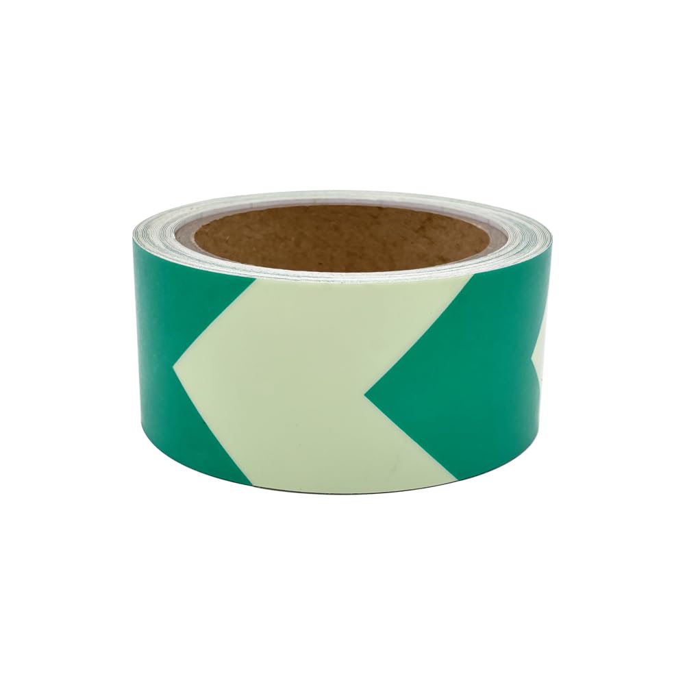 Arrow Glow in The Dark Tape - 15 Ft x 2 in - Rechargeable Glow Tape in The Dark - Safety Warning Tape, Night Decorations, and Home Marking (GreenArrow)