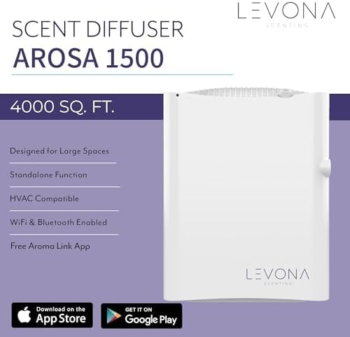 Levona Scent Waterless Diffuser - Essential Oil Aroma Smart Plug-in, Portable Machine for Whole House & Large Spaces, LCD, HVAC, With Cleaning Cloth, Covers 4000 sqft - Arosa 1500 (Scent Not Included)