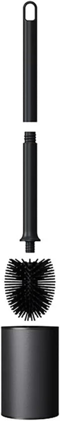 Smart Stainless Steel Black Toilet Brush Holder Standing Long Handle Cleaning Soft TPR Silicone Head