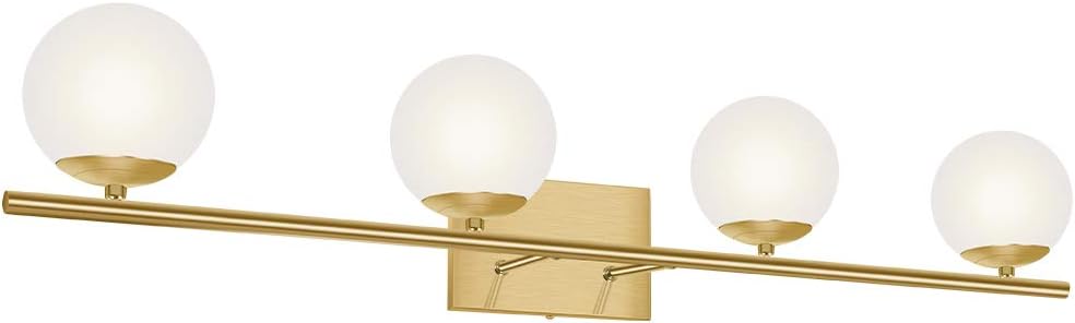 New Bathroom Vanity Light Fixtures Brushed Brass Milk White Globe Glass Shade 4 Lights Modern Wall Bar Sconce Over Mirror